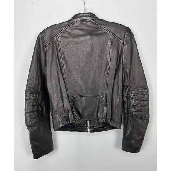 Banana Republic Cropped Leather Moto Jacket Black Size S - Picture 2 of 6